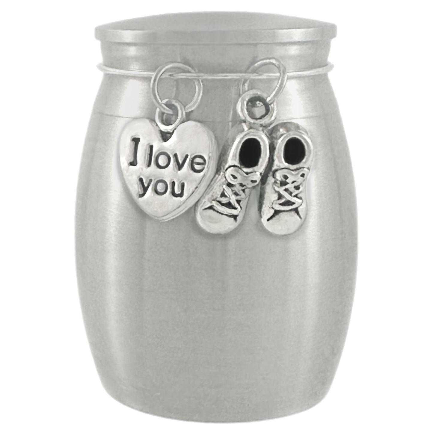 Mini Urn for Baby Ashes Keepsake Small Urn for Miscarriage Child Memorial Urn with Baby Shoes and I Love You Charm