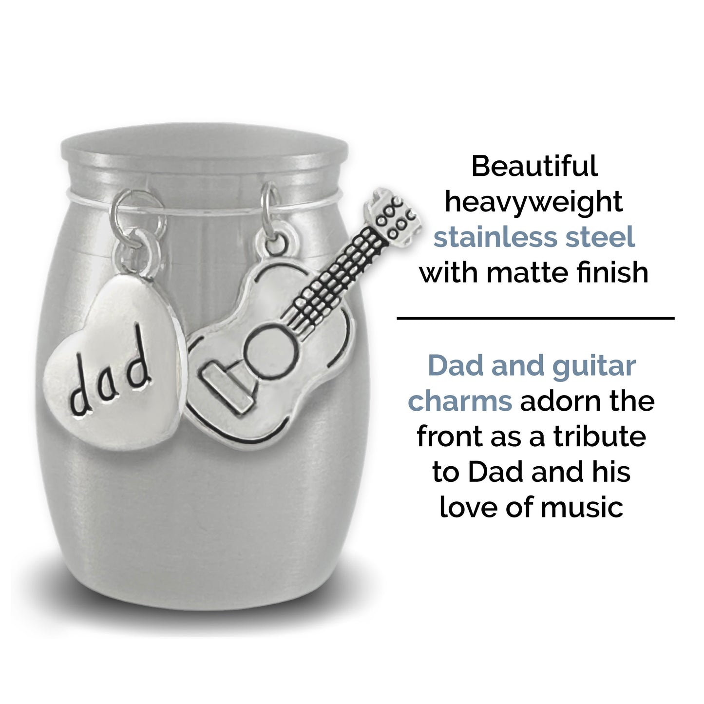 Dad Guitar Small Miniature Urn Keepsake for Ashes Musician Memorial Loss of Father Remembrance Gift for Daughter Heavyweight Stainless Steel