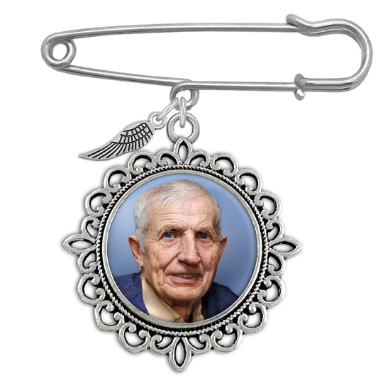 Wedding Bouquet Photo Boutonniere Charm Ornate Angel Wing Circle Pin