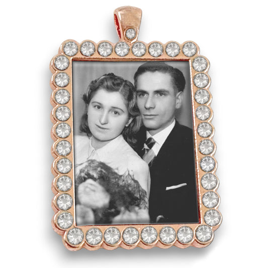 Rhinestone Rose Gold Wedding Bridal Bouquet Photo Charm Rectangle