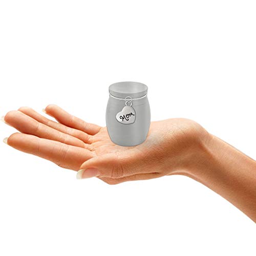 Small Mini Mom Heart Memorial Cremains Holder Container Jar Vial Brushed Stainless Steel Cremation Funeral Urn