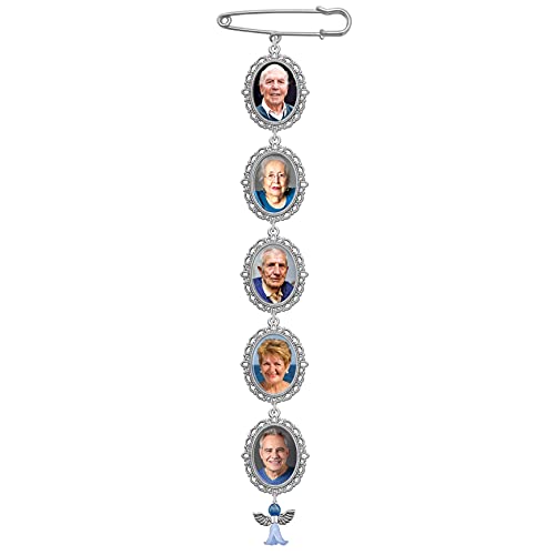Something Blue Wedding Bouquet Photo Charm Five Frame Pin Lacy Oval Bridal Charm