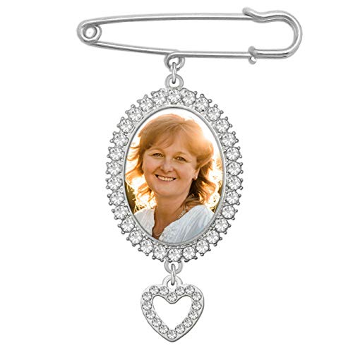 Rhinestone Heart Wedding Bouquet Photo Charm Memorial Keepsake Boutonniere Pin Brooch Memorial Gift for Mother Of Bride Or Groom
