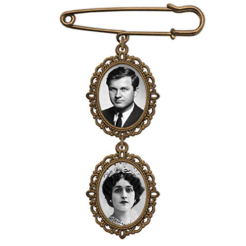 Wedding Boutonniere Bronze Gold Oval Double Cascading Bouquet Charm Pin Photo Charm