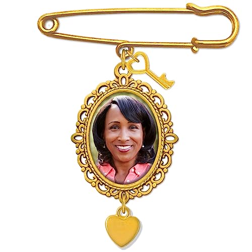 Gold Photo Charm Pin for Bridal Bouquet for Wedding Memory Key to my Heart Charms