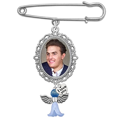 Something Blue for Bride Wedding Bouquet Photo Charm Pin I Love You Bridal Charm Walk Down The Aisle With Blue Guardian Angel and Heart Charm
