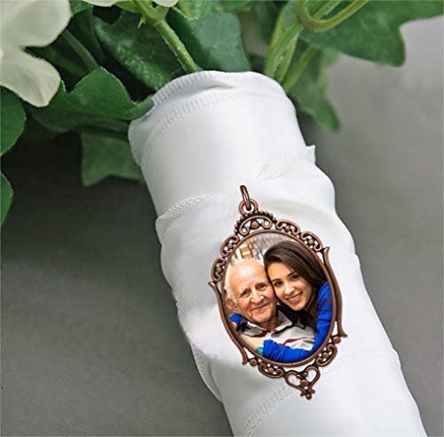 Vintage Style Wedding Bouquet Photo Charm Copper Oval Bridal Memorial DIY Brides Flowers
