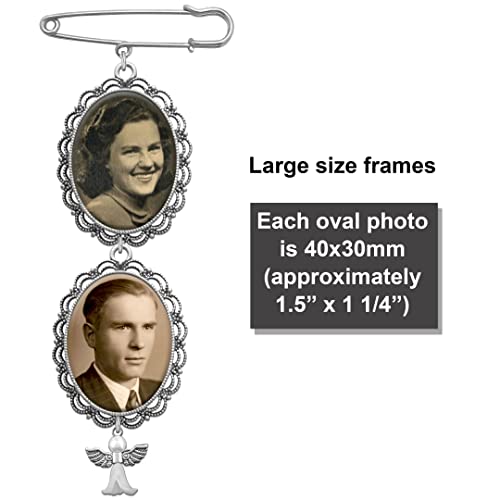 Wedding Bouquet Angel Photo Charm Cascading Double Frame for Brides Flowers Large Ovals 40x30mm