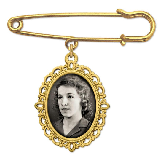 Gold Wedding Bouquet Photo Charm Pin for Bridal Bouquet or Boutonniere Memorial Wedding Accessory
