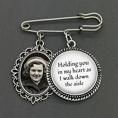 Memorial Bouquet Charm for Wedding Photo Charm Pin for Bridal Bouquet Holding You in my Heart as I Walk Down the Aisle
