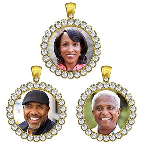 Set of 3 Rhinestone Gold Circles Wedding Bouquet Memory Photo Charms for Bridal Bouquet