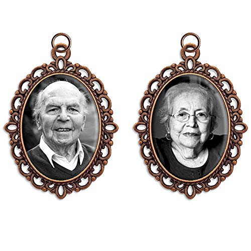 Set of 2 Memorial Bridal Wedding Bouquet Photo Charm Oval Copper