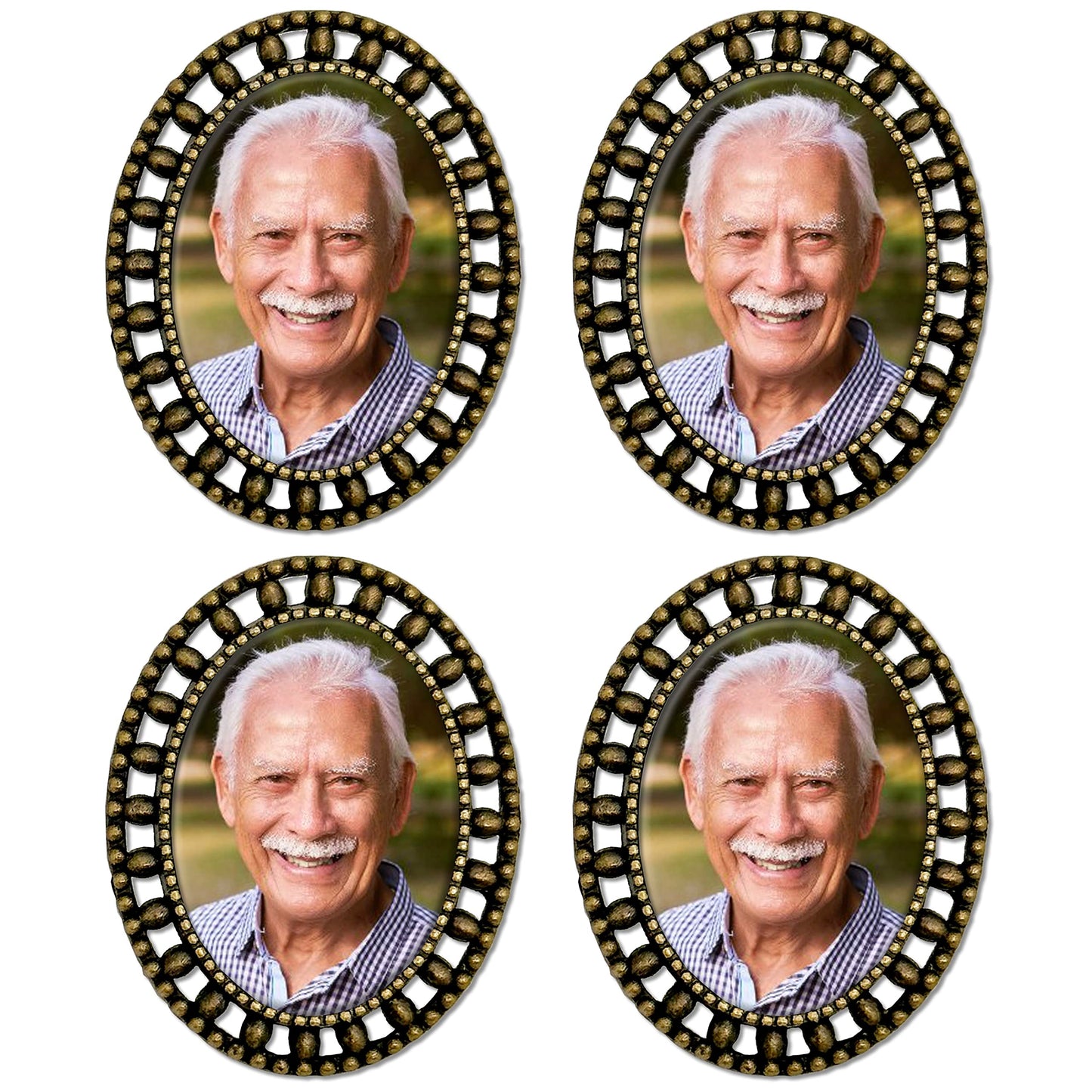 Groom & Groomsmen Memorial Photo Lapel Pins for Wedding Pack of 4 Bronze Gold Oval Picture Pins Funeral Remembrance Boutonniere