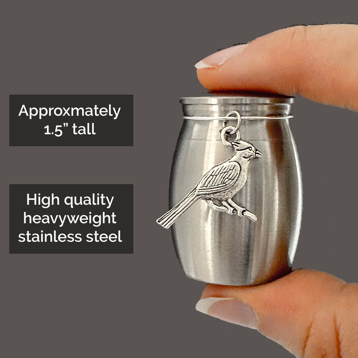 Small Cardinal Urn for Human Ashes Memorial Mini Keepsake Cremation Ashes Holder Mom or Grandma Heavyweight Stainless Steel