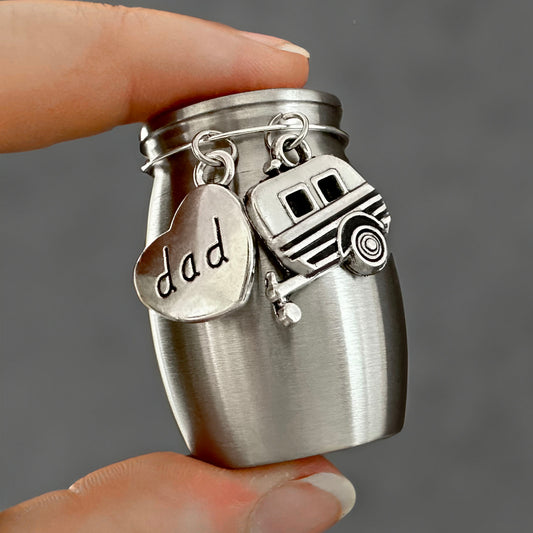 Dad Camping Outdoors Mini Urn Ashes Holder Camper Memorial Loss of Father Remembrance Gift Heavyweight Stainless Steel