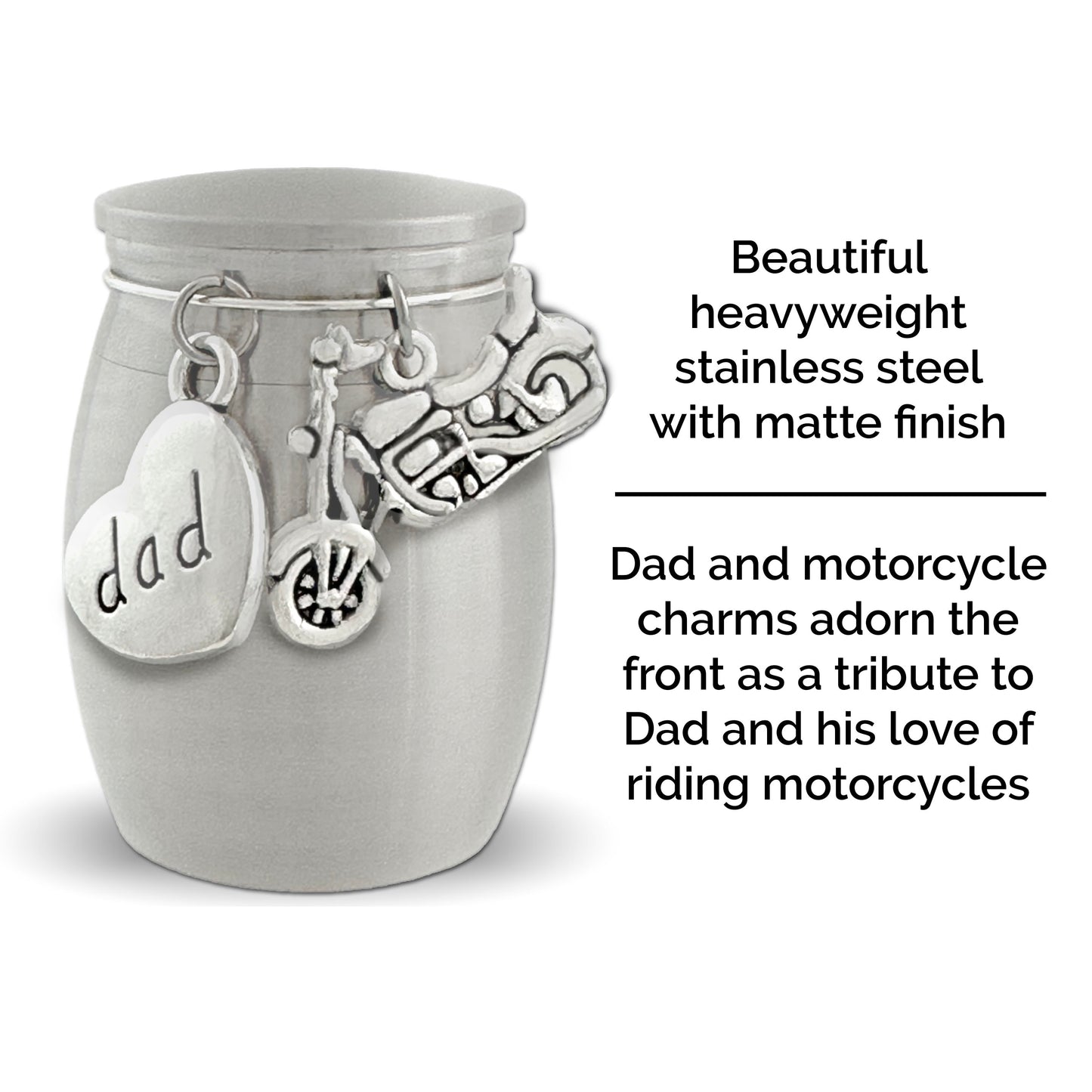 Dad Motorcycle Mini Urn Ashes Holder Biker Memorial Loss of Father Remembrance Gift for Daughter or Son Heavyweight Stainless Steel