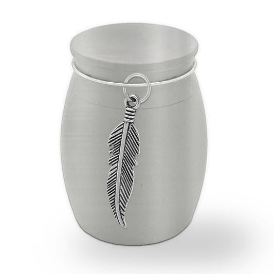 Small Memorial Cremains Vial Urn Keepsake Holder Feather Container Jar Vial Brushed Stainless Steel Cremation Funeral