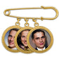 A wedding bouquet photo charm pin that holds 3 photos for remembering loved ones on your wedding day. It can also be used as a memorial boutonniere pin.