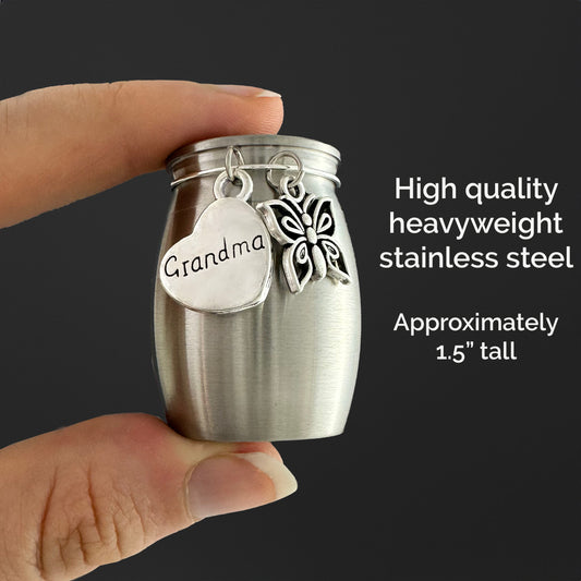 Grandma Butterfly Small Urn for Human Ashes Cremation Keepsake Memorial Stainless Steel for Family