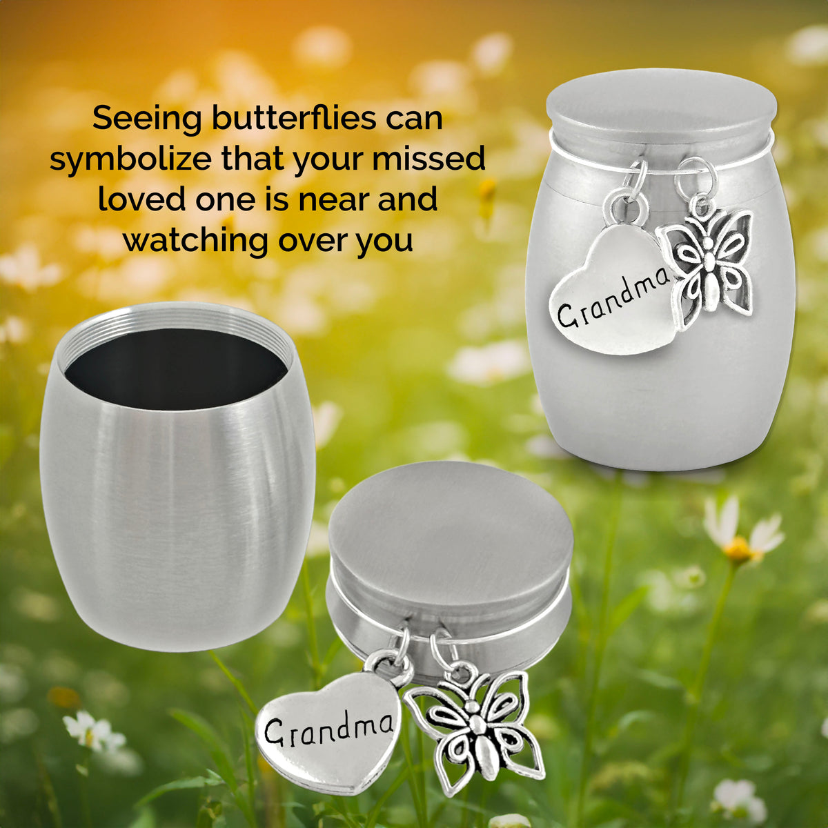 Grandma Butterfly Small Urn for Human Ashes Cremation Keepsake Memorial Stainless Steel for Family