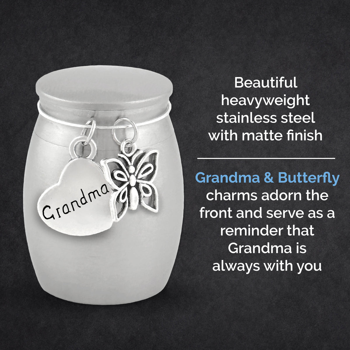 Grandma Butterfly Small Urn for Human Ashes Cremation Keepsake Memorial Stainless Steel for Family