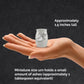 A hand holding a miniature stainless steel cremation ashes holder with  silver dragonfly charm and heart shaped charm that says 'grandma', set against a dark textured background with informational text about its size and ash capacity.