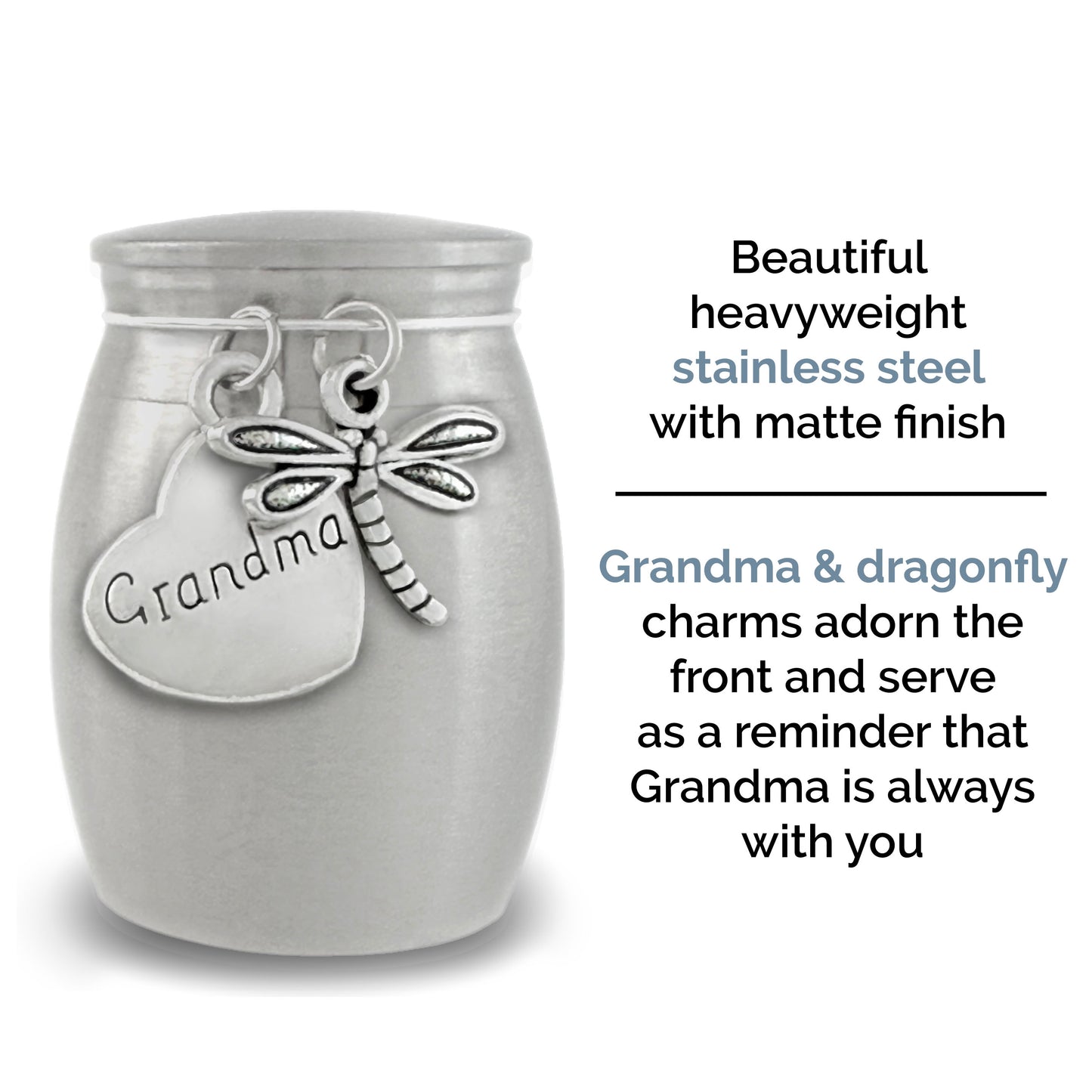 Grandma Dragonfly Small Urn for Human Ashes Cremation Keepsake Memorial Stainless Steel for Family