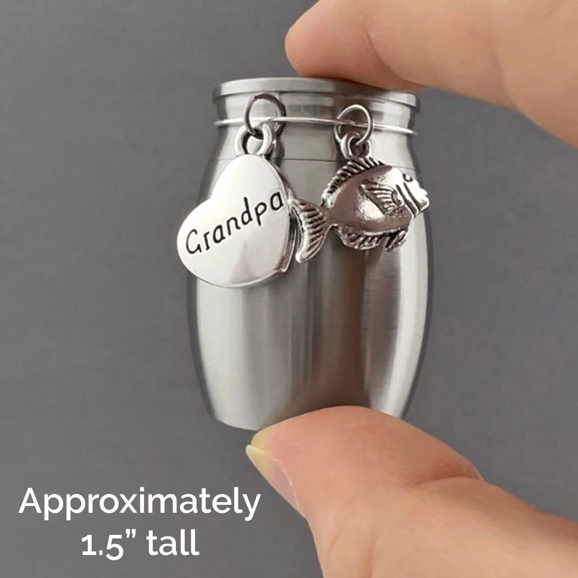 Grandpa Fishing Small Urn for Cremation Ashes Keepsake Memorial Stainless Steel with Fish Charm Individual Urns for Family