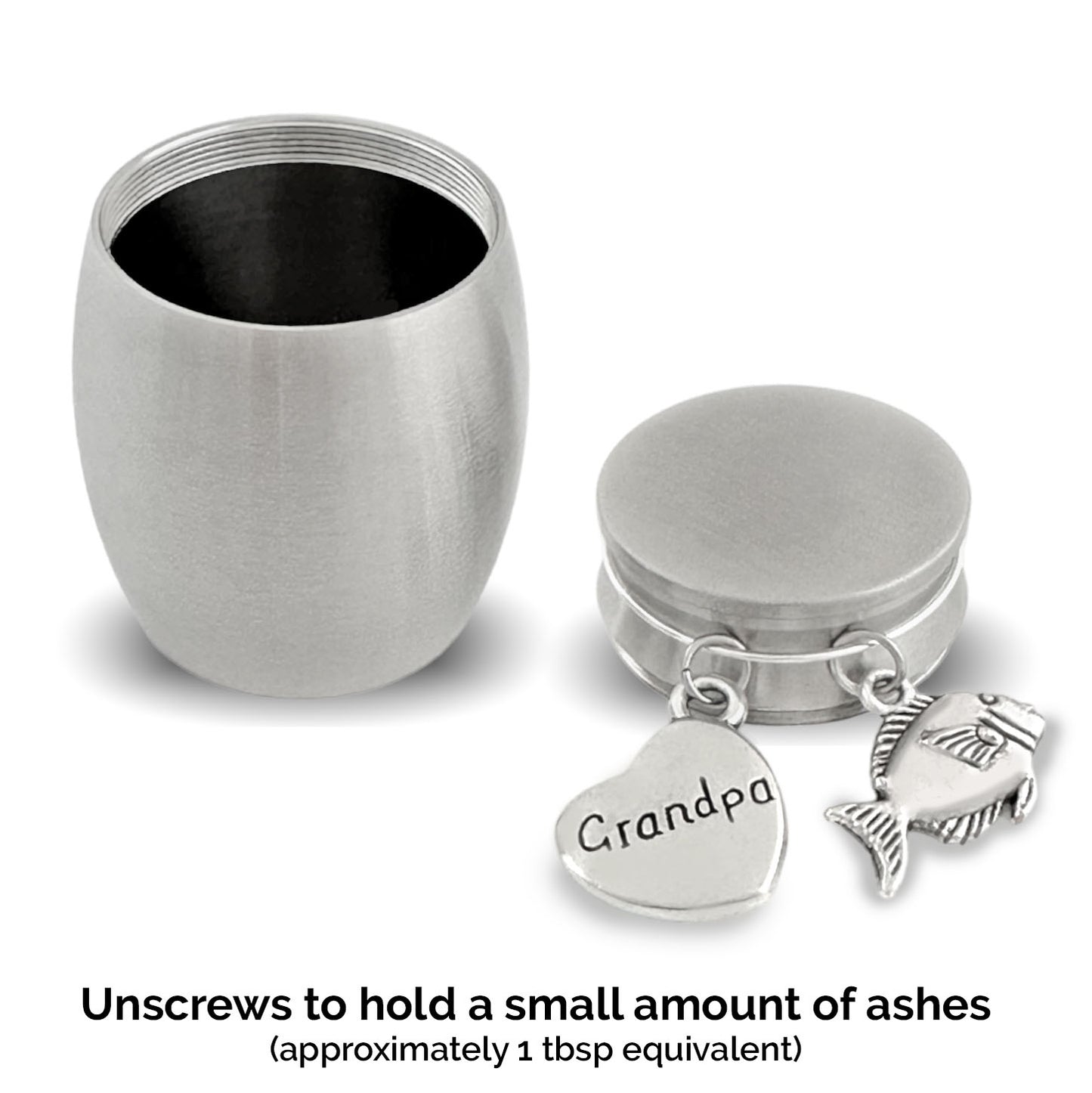 Grandpa Fishing Small Urn for Cremation Ashes Keepsake Memorial Stainless Steel with Fish Charm Individual Urns for Family