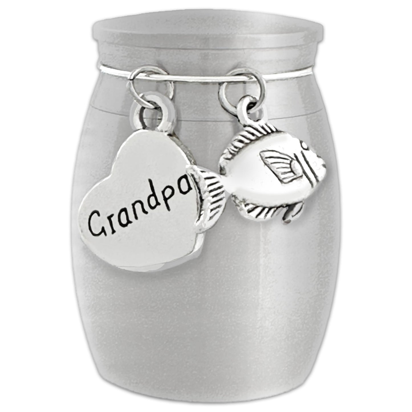 Grandpa Fishing Small Urn for Cremation Ashes Keepsake Memorial Stainless Steel with Fish Charm Individual Urns for Family