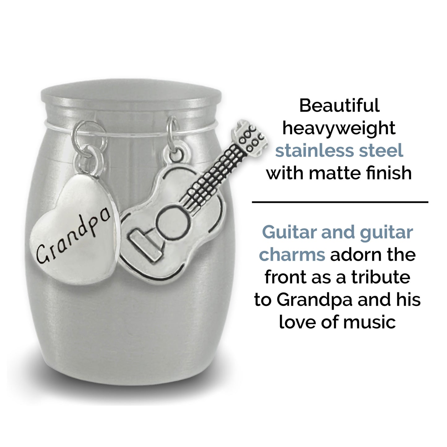 Grandpa Guitar Small Urn for Cremation Ashes Keepsake Memorial Stainless Steel for Family Members