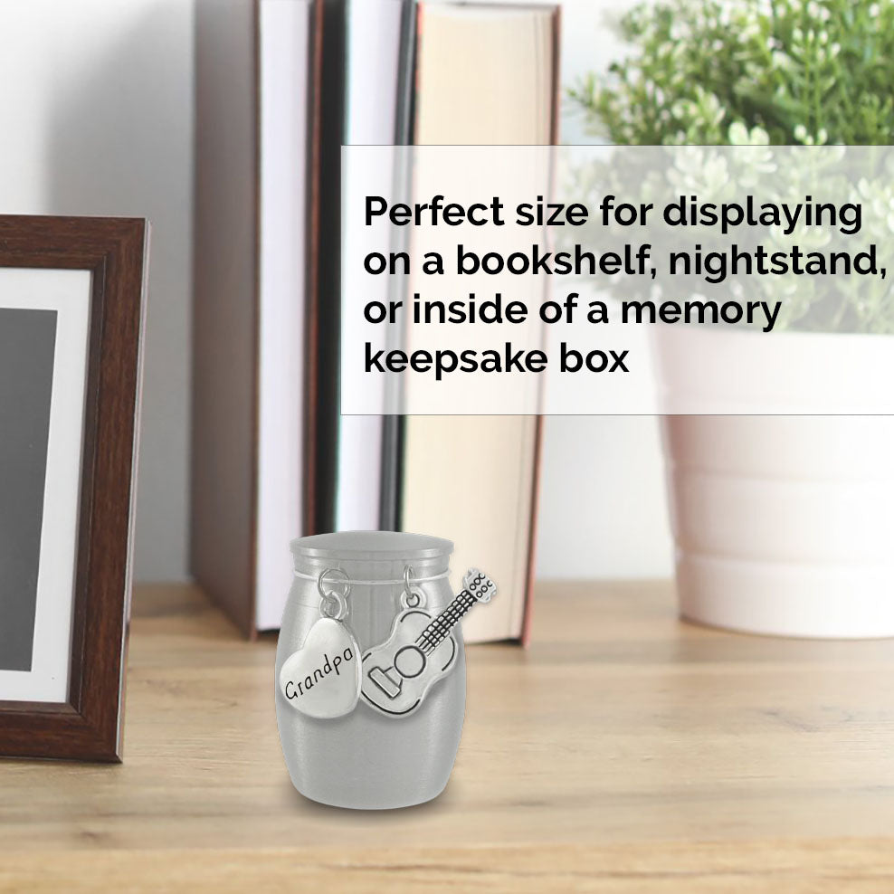 Grandpa Guitar Small Urn for Cremation Ashes Keepsake Memorial Stainless Steel for Family Members