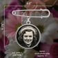Measurements for the photo pin It is 2.5" wide and 1.75" long with a 25mm circle recessed photo area