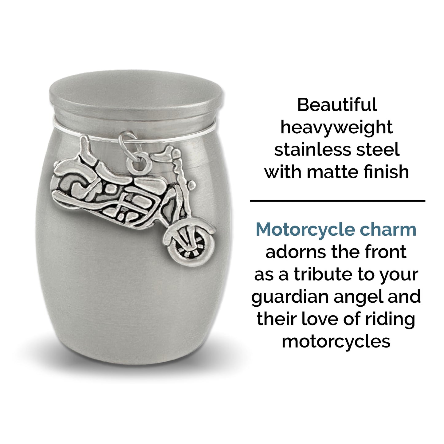 Small Mini Motorcycle Biker Keepsake Memorial Cremains Holder Container Jar Vial Brushed Stainless Steel Cremation Funeral Urn