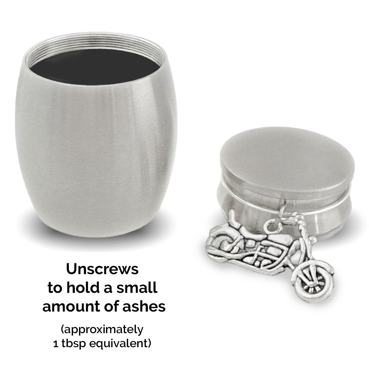 Small Mini Motorcycle Biker Keepsake Memorial Cremains Holder Container Jar Vial Brushed Stainless Steel Cremation Funeral Urn