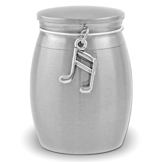 Small Mini Cremation Cremains Container Jar Vial for Musician Brushed Stainless Steel Cremation Funeral Urn with Music Note