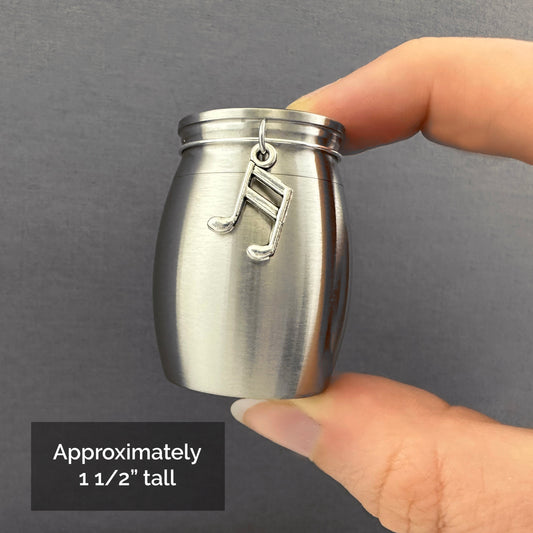 Small Mini Cremation Cremains Container Jar Vial for Musician Brushed Stainless Steel Cremation Funeral Urn with Music Note