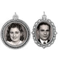 Set of 2 silver wedding bouquet photo charms in vintage style. It includes one oval frame and one circle frame. The frames are blank for adding your own photos.