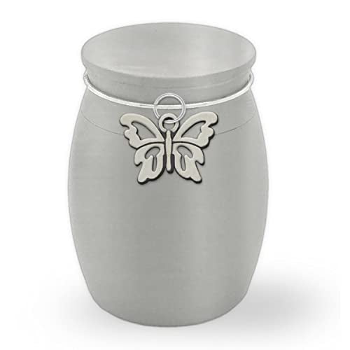 Small Mini Butterfly Urn Memorial Ashes Holder Container Jar Vial Brushed Stainless Steel Cremation for Funeral