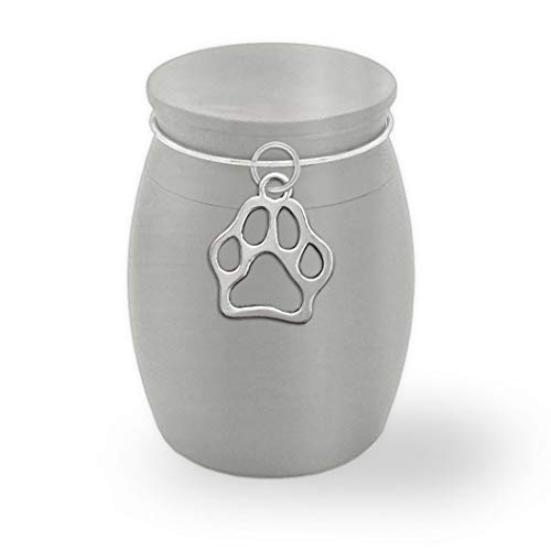 Small Mini Dog Pet Memorial Urn Cremains Holder Paw Charm Container Jar Vial Brushed Stainless Steel Cremation Urn