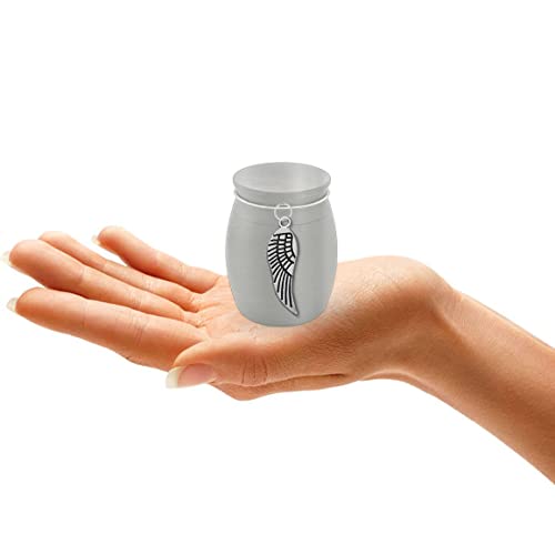 Small Mini Cremation Cremains Holder Angel Wing Guardian Angel Container Jar Vial Brushed Stainless Steel Cremation Funeral Urn