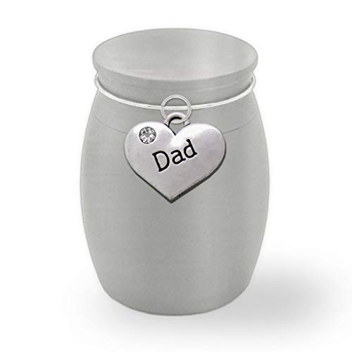 Small Miniature Size Dad Father Memorial Cremains Holder Container Jar Vial Brushed Stainless Steel Cremation Funeral Urn 1 1/2" Tall