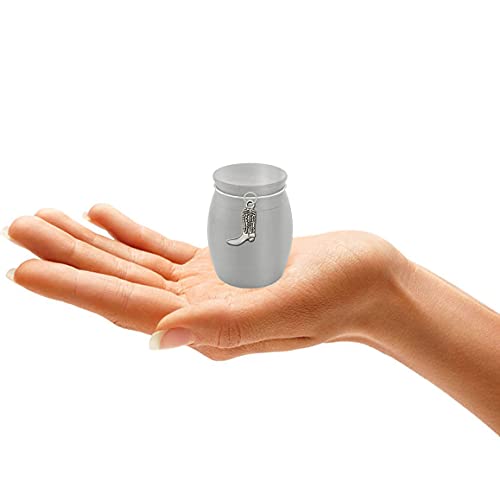 Small Mini Cowboy Boot Keepsake Memorial Cremains Holder Container Jar Vial Brushed Stainless Steel Cremation Funeral Urn Rodeo Texas Western
