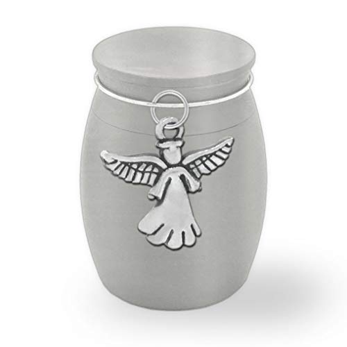 Small Mini Angel Memorial Cremains Holder Container Jar Vial Brushed Stainless Steel Cremation Funeral Urn