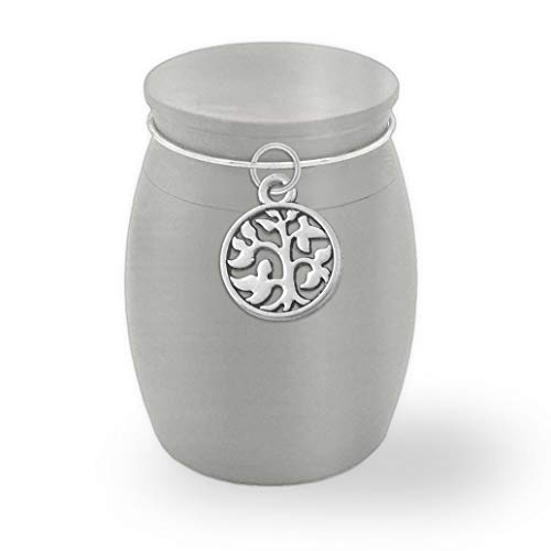 Small Mini Tree of Life Memorial Cremains Holder Container Jar Vial Brushed Stainless Steel Cremation Funeral Gift Urn