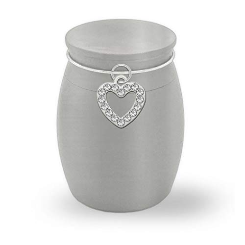 Small Memorial Cremains Holder Rhinestone Heart Container Jar Vial Brushed Stainless Steel Cremation Funeral Mini Urn