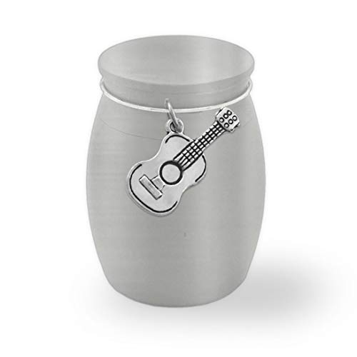 Small Mini Guitar Memorial Cremains Holder Container Jar Vial Brushed Stainless Steel Cremation Funeral Urn Music Musician