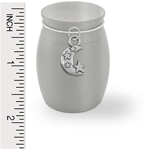 Small Mini Moon and Stars Love You Memorial Cremains Holder Container Jar Vial Brushed Stainless Steel Cremation Funeral Urn