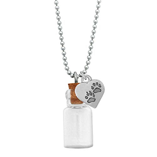 Pet Keepsake Dog Cremation Tiny Bottle Necklace Memorial Vial Urn Cremains Holder Pendant with Paw Print Charm