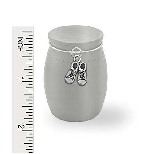 Small Mini Size Urn Baby Infant Loss Memorial Cremains Holder Container Jar Vial Brushed Stainless Steel Rememberance Sympathy Keepsake Miscarriage Stillborn Gift Cremation Funeral Baby Shoes Charm